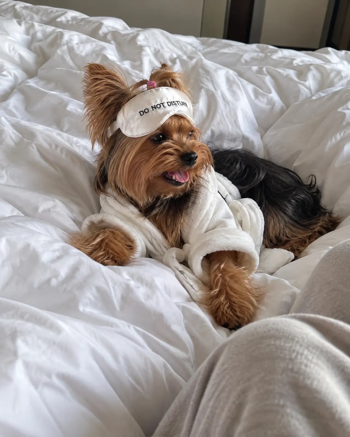 Dog still in bed